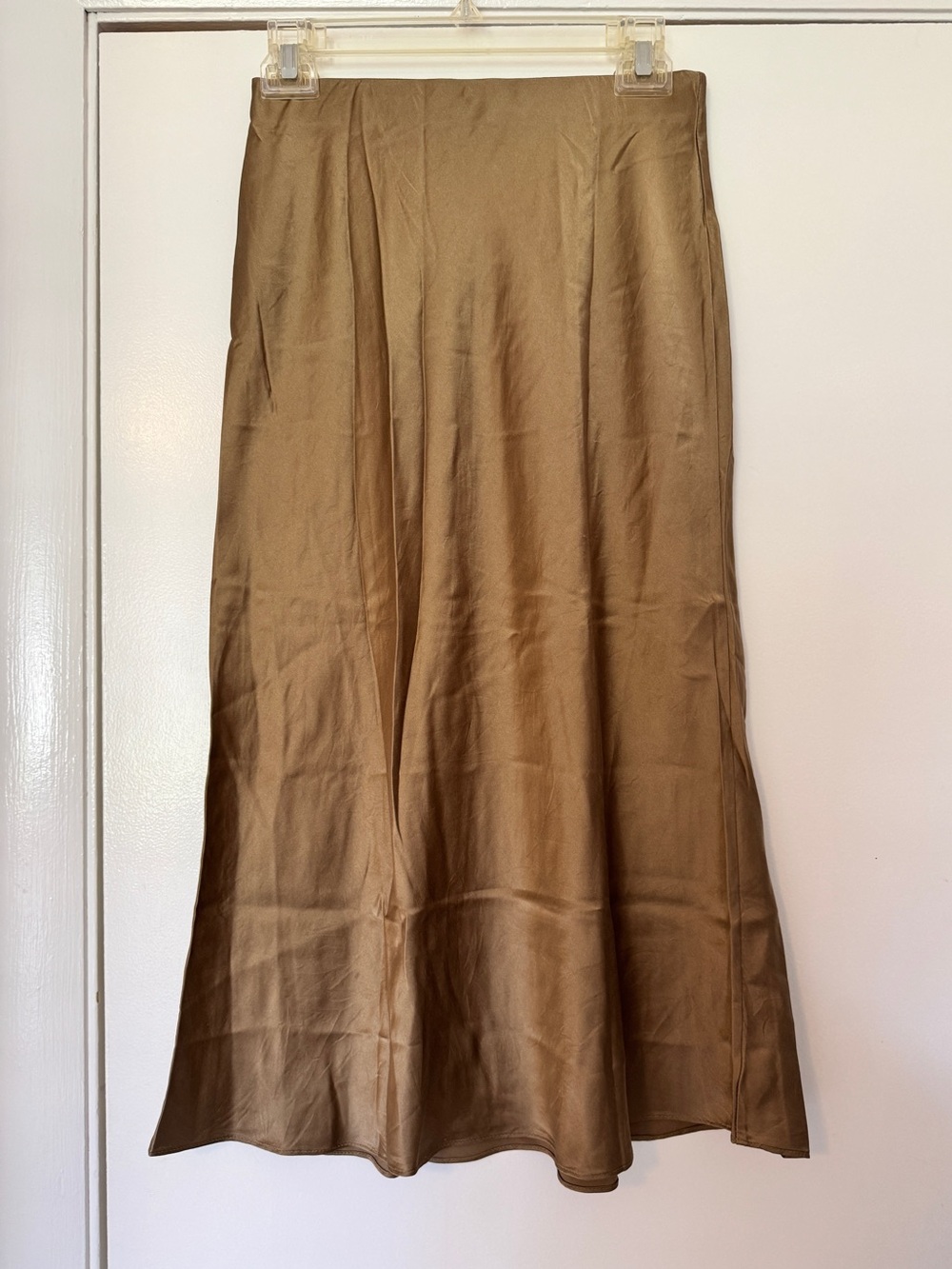 Almina Concept Greige 100% Silk Midi Skirt, S, waist 13 in.